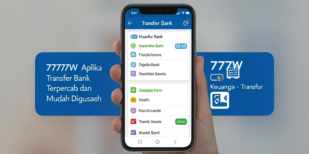 Tampilan antarmuka aplikasi Transfer Bank 7777W yang modern dan user-friendly.
