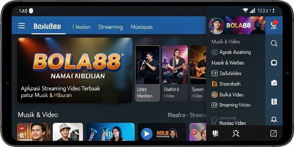 Tampilan antarmuka aplikasi BOLA88 untuk streaming video.