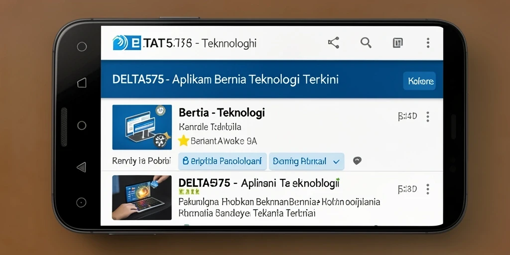 Tampilan antarmuka aplikasi DELTA575 untuk berita teknologi.