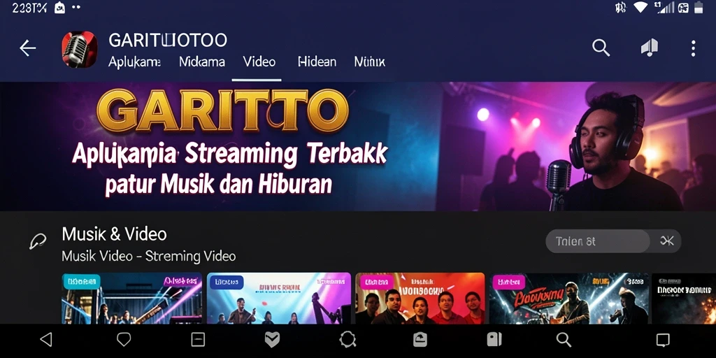 Antarmuka GARITOTO menampilkan berbagai video musik dan konten menarik lainnya.