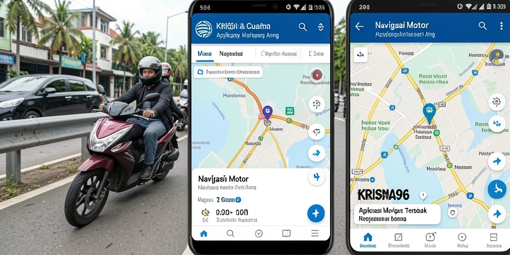 Antarmuka intuitif KRISNA96 saat menjelajahi rute navigasi motor.