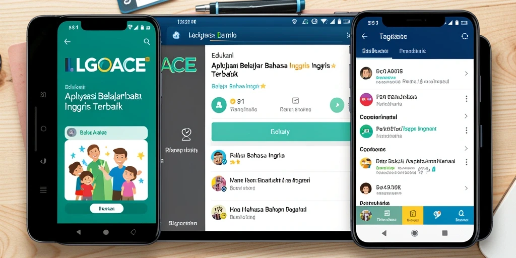 Tampilan fitur interaktif aplikasi LGOACE untuk belajar bahasa Inggris.
