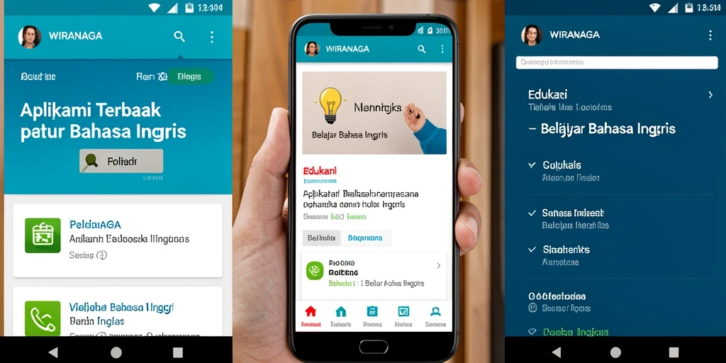 Antarmuka WIRANAGA yang interaktif untuk belajar Bahasa Inggris.