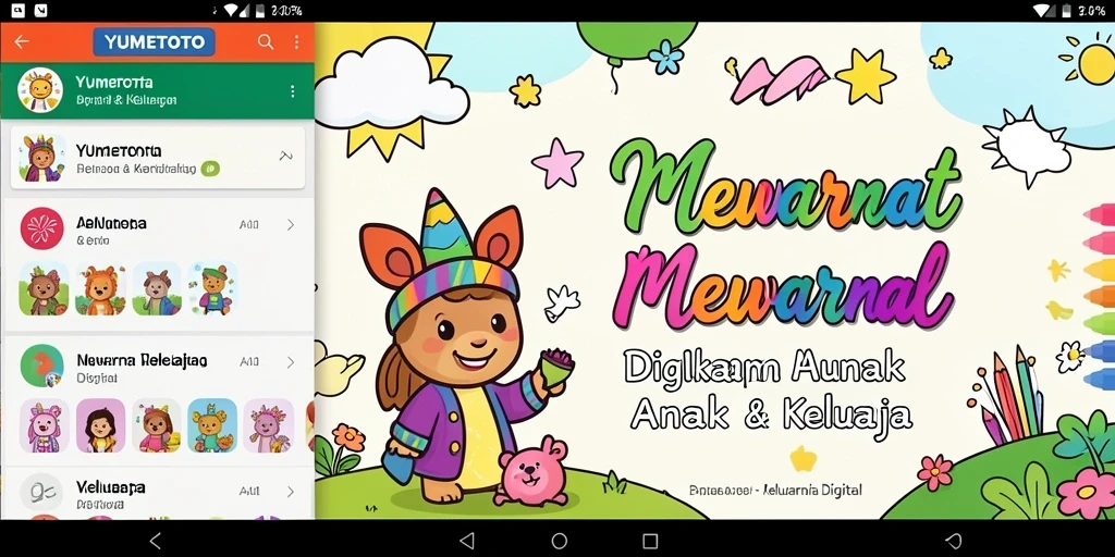 Antarmuka YUMETOTO yang menarik dan interaktif untuk mewarnai.